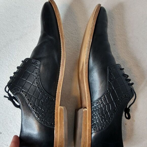 Warfield & Grand Men's Archer Leather Oxford Plain Toe Black Derby Shoes Sz 10.5 - Picture 8 of 12